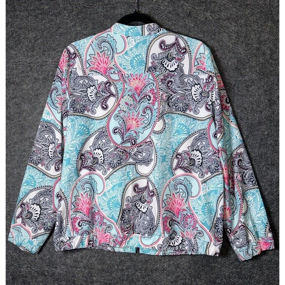 Chico's Zenergy Paisley Print Full Zip Windbreaker Jacket Blue Pink Size 2 / L - Picture 6 of 7